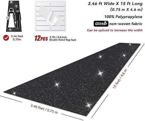 EZLucky Glitter Black Carpet Runner for Party 246X15ft