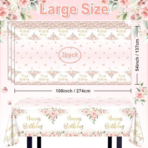 Avezano 3 Pcs Rose Gold Birthday Tablecloths for Girls Women Parties