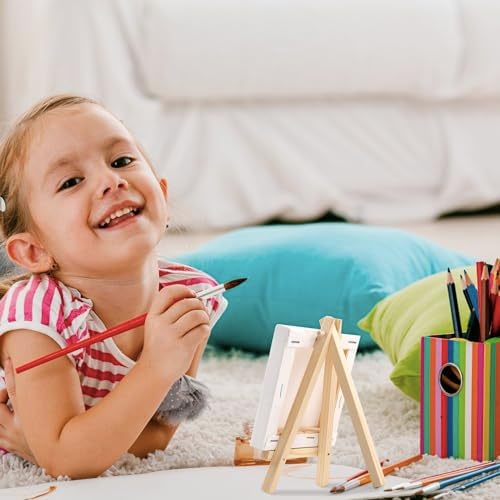 20 Pack Mini Canvases with Wood Easel for Kids Painting