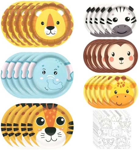 180 Pcs Jungle Animal Paper Plates and Napkins Set