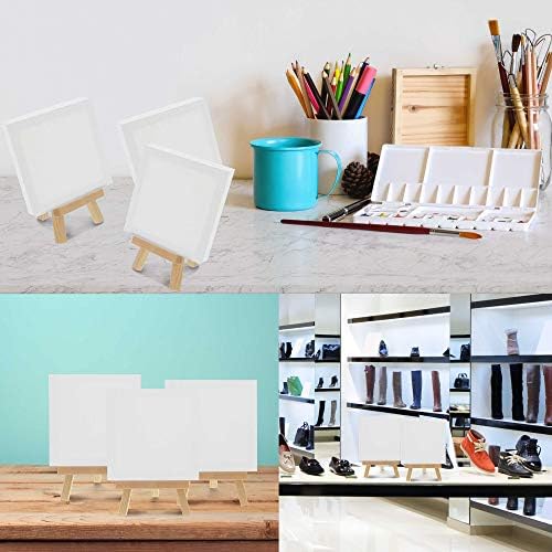 US Art Supply 3x3 Stretched Canvas with 5 Inch Mini Easel Kit 12 Pack