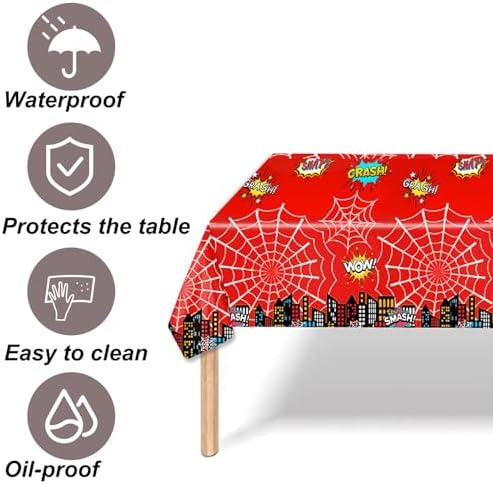 BOXOB 2pcs Spider Theme Party Tablecloth Waterproof Cartoon Table Cover for Boy and Girl