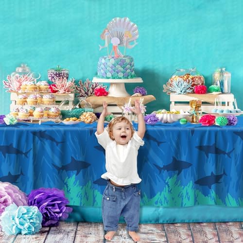 4Pcs Shark Tablecloth Ocean Theme Birthday Table Cover