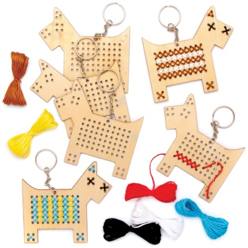 Baker Ross AT836 Dog Cross Stitch Keyring Kit Pack of 5
