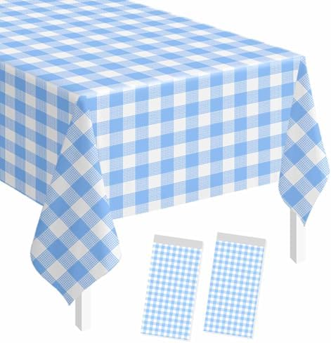 SietDESEO 2 Pack Light Blue Gingham Tablecloth Rectangle 54x108