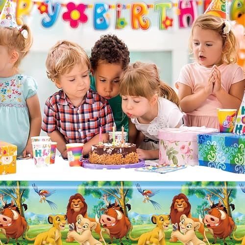 Omto 2Pcs Lion King Tablecloth Disposable Tablecover for Birthday Party Supplies