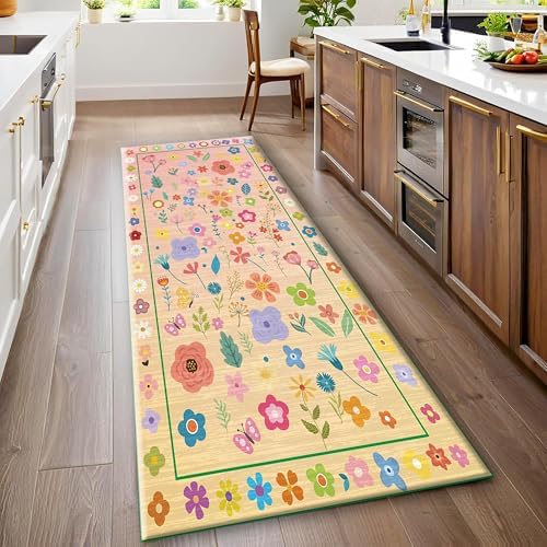 XiaYun Spring Bohemian Floral Runner Rug 33x10ft Pale Pink