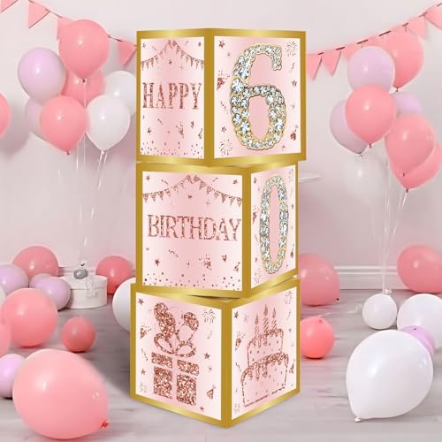 Birthday Decorations Boxes With 0-9 Numbers 3PCS Pink Rose Gold Happy Birthday Balloons Boxes
