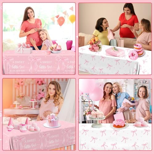 2Pcs Pink Bow Baby Shower Tablecloths for Girl Parties