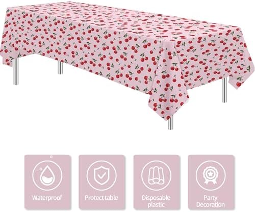 Cherry Birthday Decorations Tablecloth 3 Pack Disposable Fruit Theme Party Supplies for Celebrations