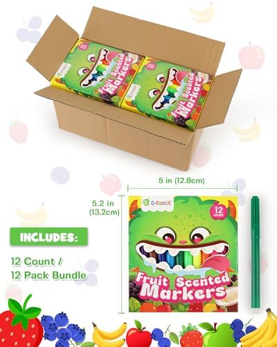 D-FantiX 12 Packs Fruit Scented Washable Markers for Kids