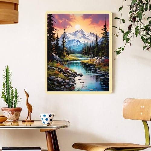 Mountain Paint by Numbers for Adults with Framed Canvas and Wooden Easel