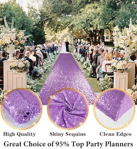 DUOBAO Lavender Sequin Aisle Runner 15FTx2FT Wedding Decor