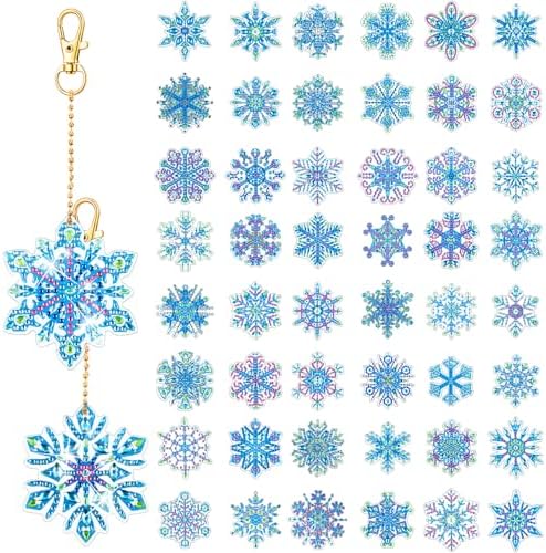 Equsion 50 Pcs Winter Snowflake Diamond Painting Keychains Kit