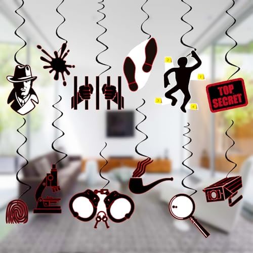 Detective Party Streamer Decor 24pcs PVC Hanging Swirls for Kids Birthday and Halloween