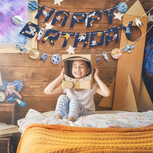 Universe Space Birthday Banner with Planets Rockets