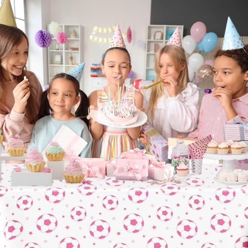 3PCS Pink Soccer Party Tablecloth 54 x 108 for Birthday Decorations