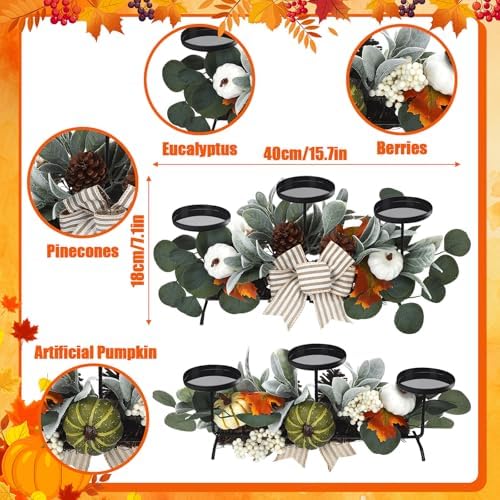 Thanksgiving Candle Centerpieces with 3 Holders Fall Decor