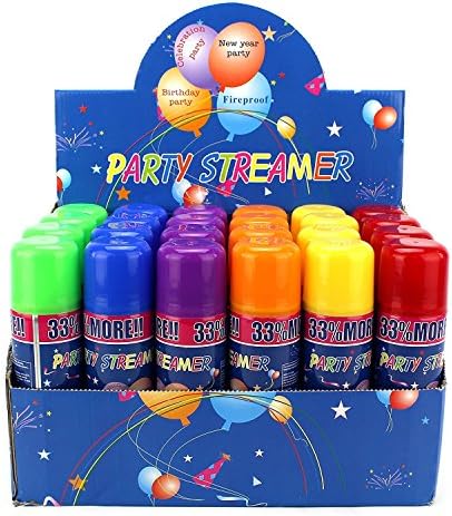 24 Pack Party Streamer Spray String Can for Kids Events