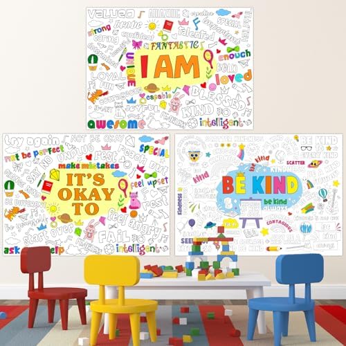 Set of 3 Giant Coloring Tablecloths with I Am Its Okay To Be Kind Theme