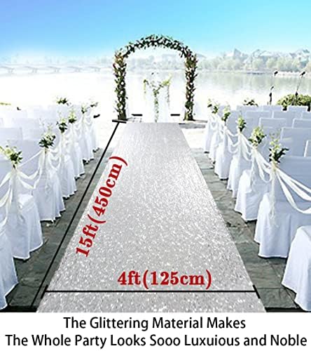 Elegant Sequin Aisle Runner for Weddings 4x15FT Sparkling Silver Walkway Carpet