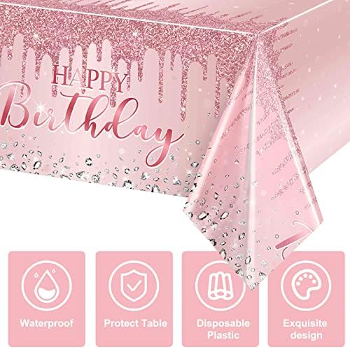 3 Pcs Pink Rose Gold Glitter Tablecloths for Parties