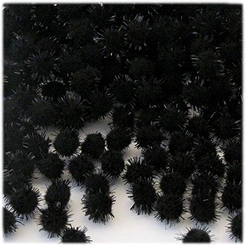 The Crafts Outlet Chenille Sparkly Pom Poms Black Porcupine 05-inch 25-pc