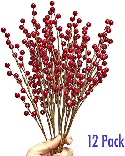 12 Pcs Artificial Red Berries Stems 135 Inch Waterproof Floral Picks