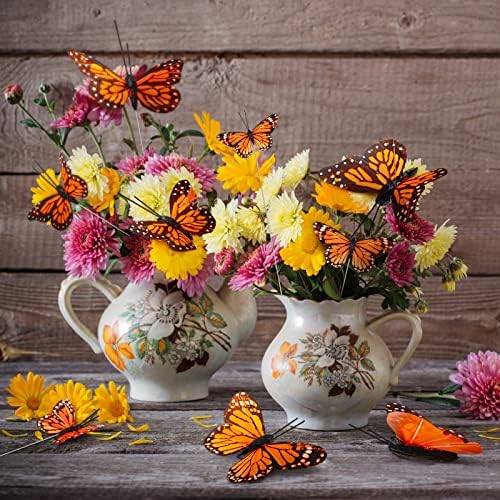 24 Pcs Monarch Butterfly Decorations Artificial Floral Picks with Wire for Wall and Vase