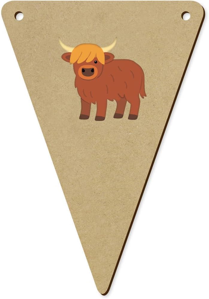 Azeeda 5 x 140mm Standing Highland Cow Wooden Bunting Flags