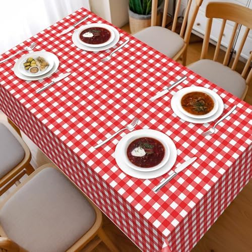Childom 3 Pack Red White Checkered Tablecloths 54x108 Inches Disposable Plastic for Events and Parties