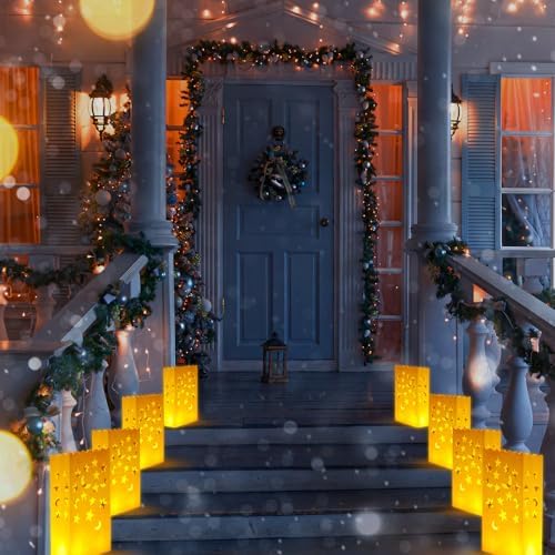 Honoson 24 Pcs White Luminary Candle Bags with Star and Moon Cutouts