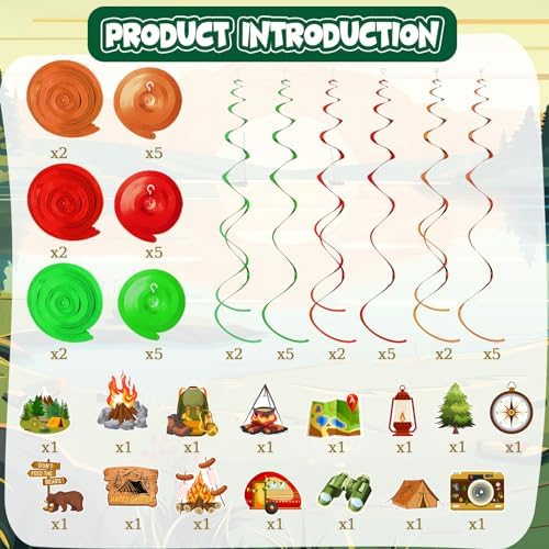 36pcs Happy Camper Party Hanging Swirls Decorations