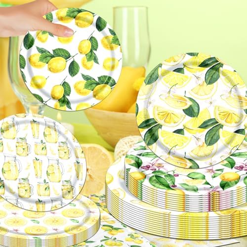 Lemon Yellow Party Plates Napkins Set for Summer Events