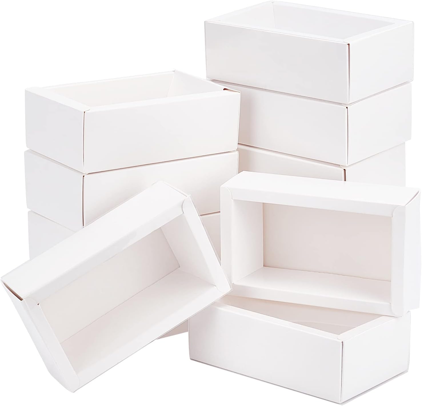 BENECREAT 12 Pack White Rectangle Drawer Kraft Boxes with PVC Window for Party Favors