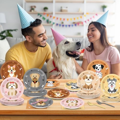 96Pcs Dog Party Supplies Puppy Themed Plates Napkins Forks