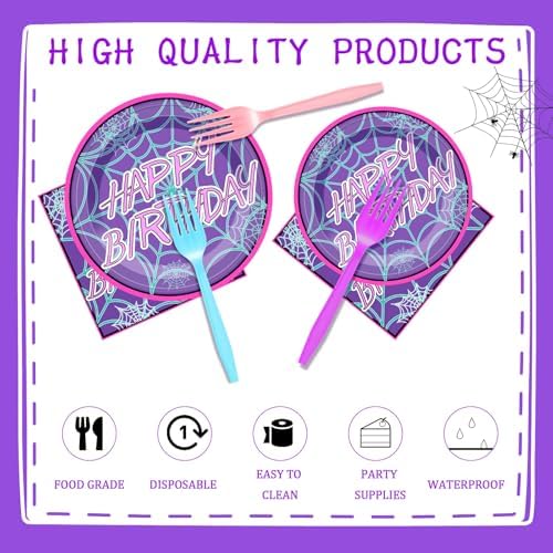 Purple Spiderweb Party Tableware Set 96 Pcs
