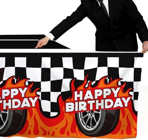 Gatherfun Car Birthday Decorations Kit with 2-Pack Racing Tablecloths