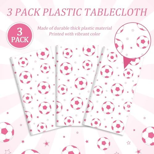 3PCS Pink Soccer Party Tablecloth 54 x 108 for Birthday Decorations