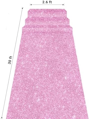Glitter Carpet Runner for Party 26x30 ft Pink