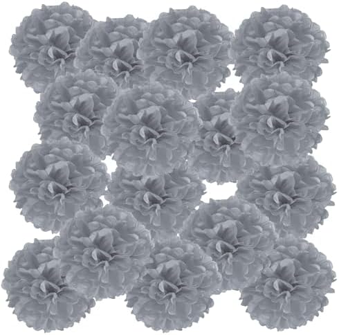 PATIKIL 6 Inch Grey Tissue Pom Pom Flowers 20 Pack