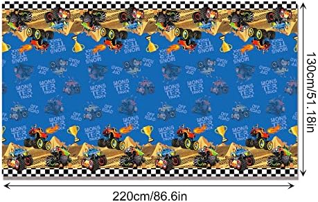 2 PCS Monster Truck Party Tablecloths 87 x 51 Rectangular Plastic Covers for Kids Parties and Decorations