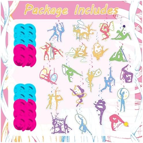 20 Pcs Gymnastics Hanging Streamers with Double Sided Print for Birthday Party Decor