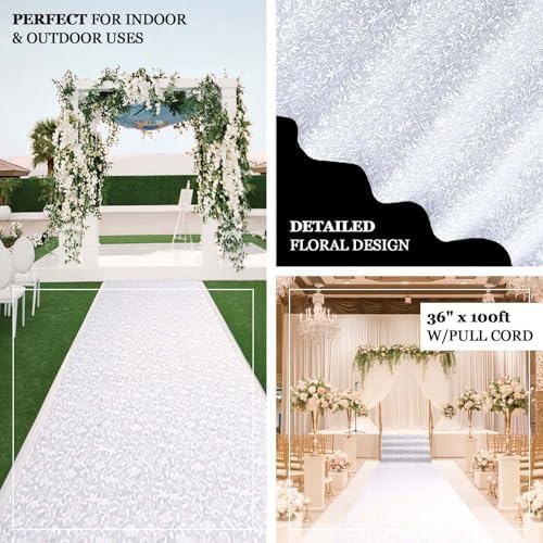 Efavormart 36 Inch x 100 Ft White Floral Aisle Runner