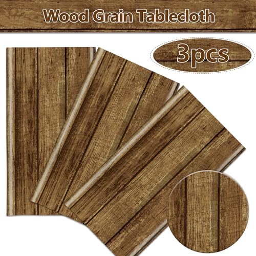 3 Pcs Wood Grain Tablecloths for Western Party Decorations
