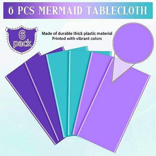 6 Pack Mermaid Tablecloths Blue Purple Princess Decor for Parties