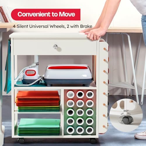 Crafit Craft Cart Organizer Table with Vinyl Roll Holder and Storage