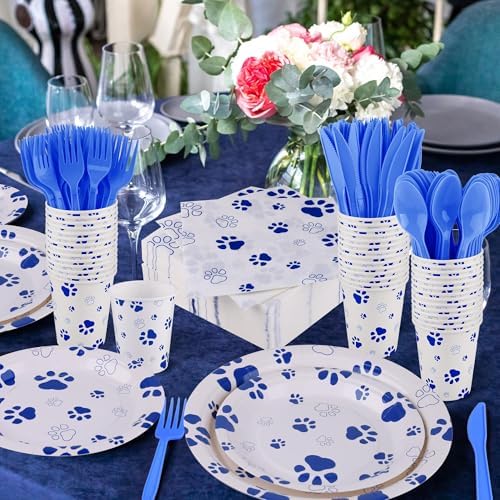 400 Piece Blue Paw Disposable Party Set for Puppies