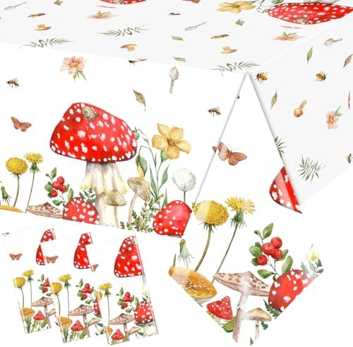 Juweked 3Pcs Mushroom Tablecloth Rectangles