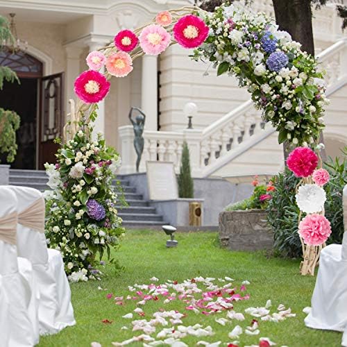WILLBOND 24 Pcs Paper Fans Decoration Set Rose Pink